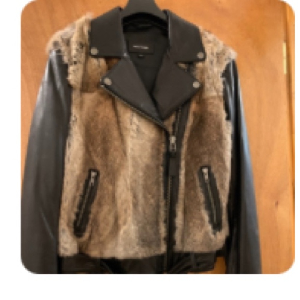 Mackage Tamika Black Leather Jacket with Tan Rabbit Fur Size Medium - Picture 2 of 4
